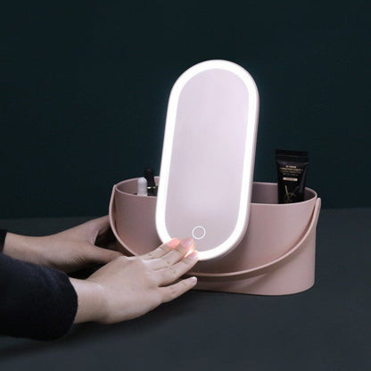 Portable LED Light Storage Box Beauty Makeup Mirror