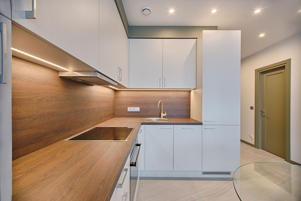 Modern kitchen with wooden worktop